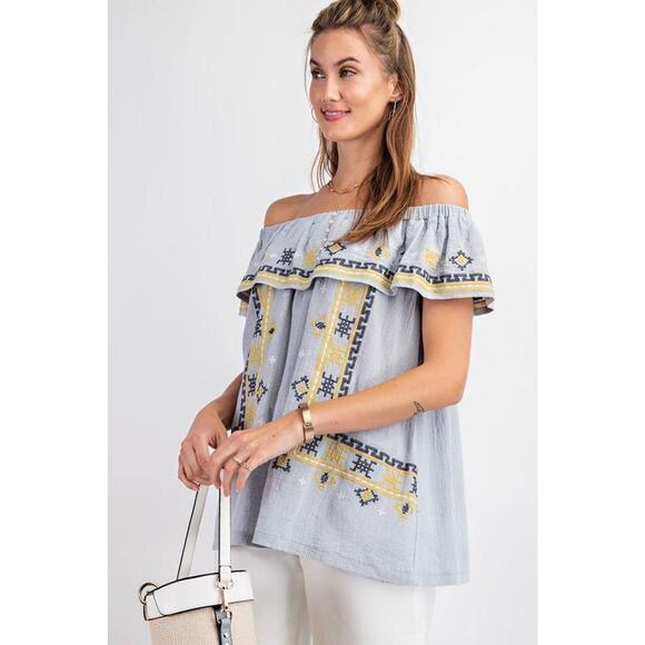 Common embroidered off the shoulder cotton, Mexican Aztec blouse small - Picture 1 of 7